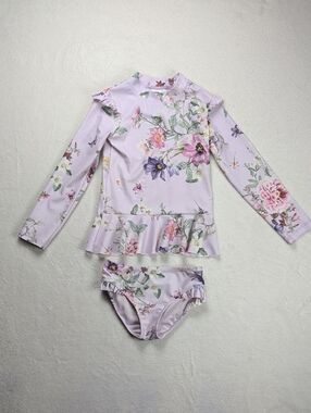 Next Direct Girls Floral Ruffle Sunsafe Swim Set - Lilac 6 UK